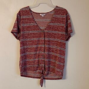 No Boundaries Burgundy Striped Button-Down Top